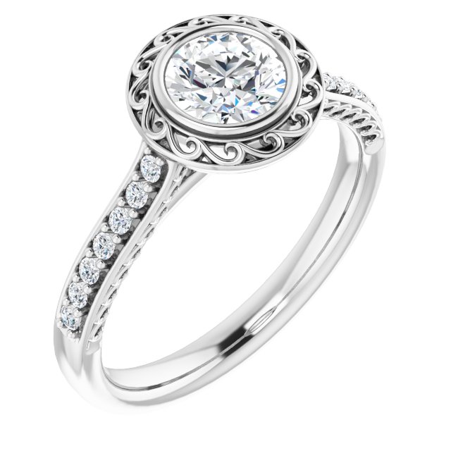 Anillo de compromiso personalizable con pavé lateral y centro redondo o cuadrado