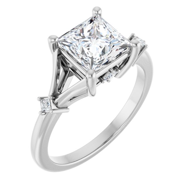 Anillo de compromiso personalizable con pavé lateral y centro redondo o cuadrado